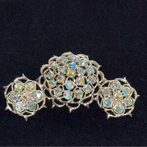 Sarah Coventry Vintage Aurora Borealis Brooch and Clip On Earring Set